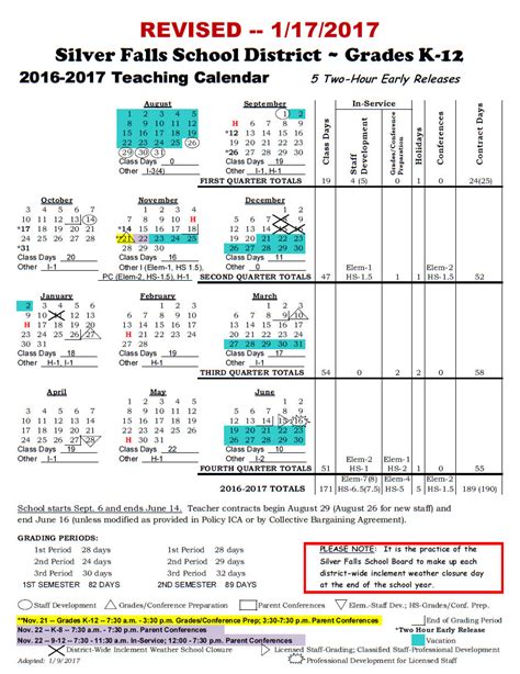 District Calendar revised 1-17-17 – Butte Creek Elementary School