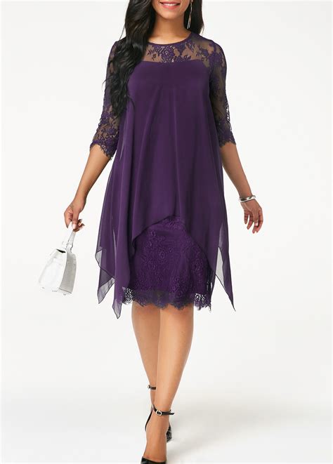 ROTITA Three Quarter Sleeve Purple Lace Dress | Rotita.com - USD $36.5