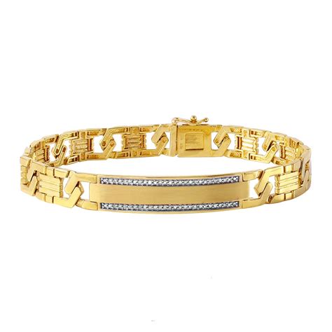 Mens 1/6 CT. T.W. Diamond 10K Gold Link Bracelet, Color: Yellow Gold