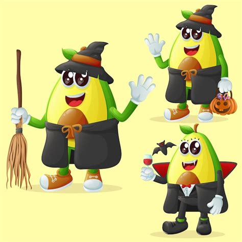 Premium Vector | Cute avocado characters on halloween