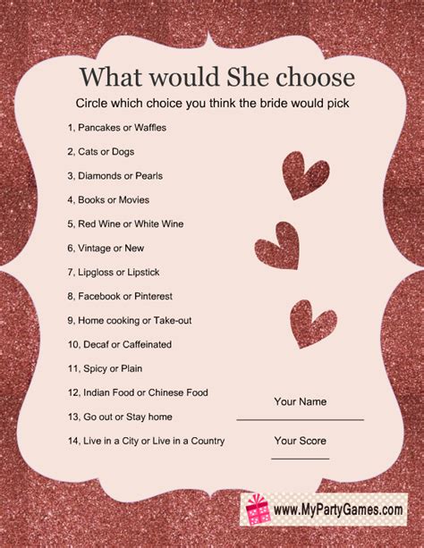 What would she choose? Bridal Shower Game