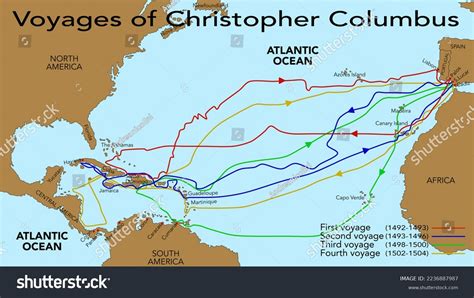 4 Voyages Christopher Columbus Discover Americas 库存插图 2236887987 ...