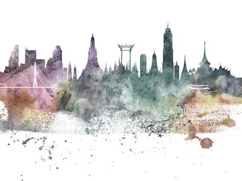 Bangkok Nature Pastel Skyline Digital Art by Chara - Pixels