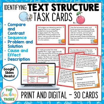 Informational Text Structures Task Cards | Nonfiction Text Structure ...