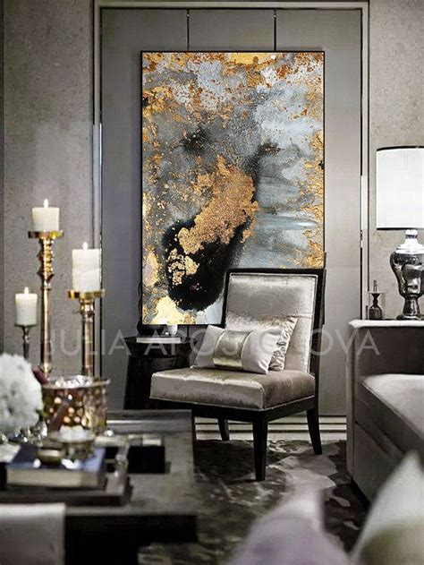 Grey Gold Black & Gold Leaf Large Luxury Wall Art Canvas Print of ...