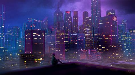 Anime City Background Night