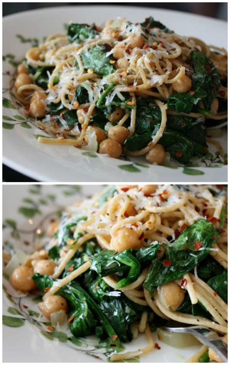 Whole Wheat Spaghetti with Sauteed Chickpeas and Spinach | Recipe ...