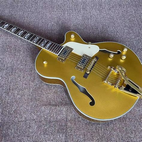 Custom-jazz-Electric-Guitar-semi-hollow-body-Gold-color-6-stings-guitar ...