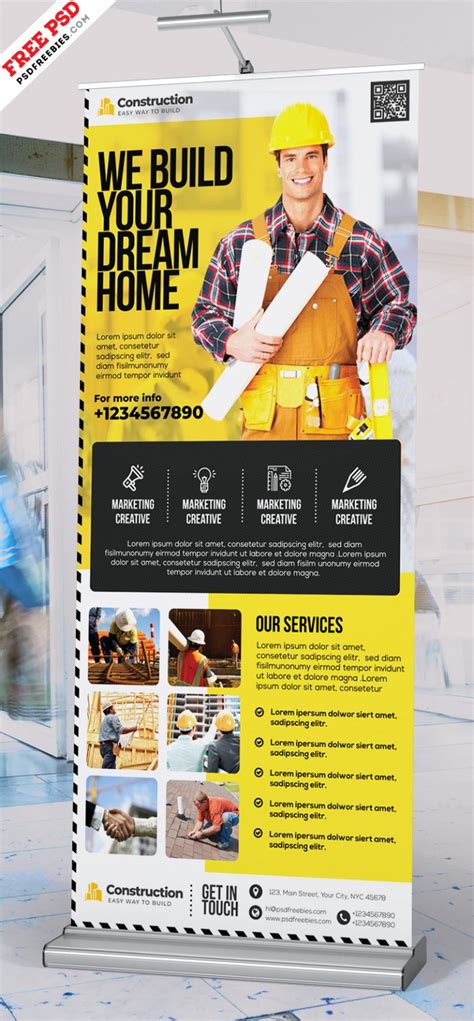 Construction Company Roll-up Banner Design PSD | PSDFreebies.com