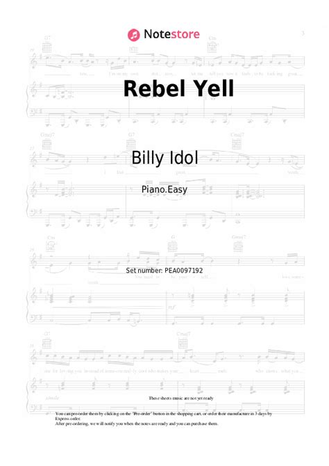 Rebel Yell piano sheet music easy Billy Idol in Note-Store.com | Piano ...