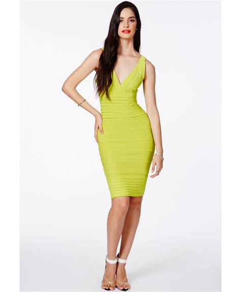 Missguided Mulan Bandage Bodycon Midi Dress In Lime in Yellow | Lyst