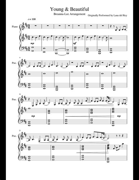 "Young & Beautiful" - Lana del Rey sheet music for Piano download free ...