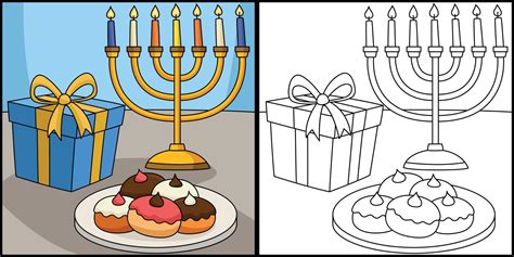 Hanukkah Sufganiyah Gift Coloring Illustration 12902560 Vector Art at ...