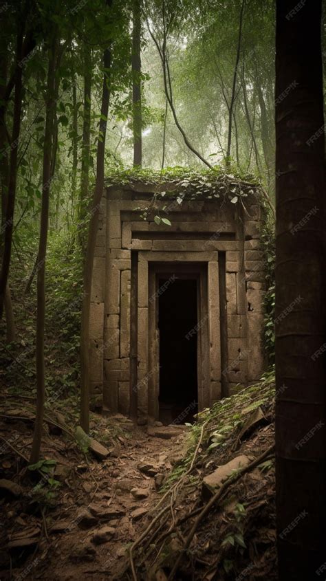 Premium AI Image | A dark entrance in the forest with a green tree in ...