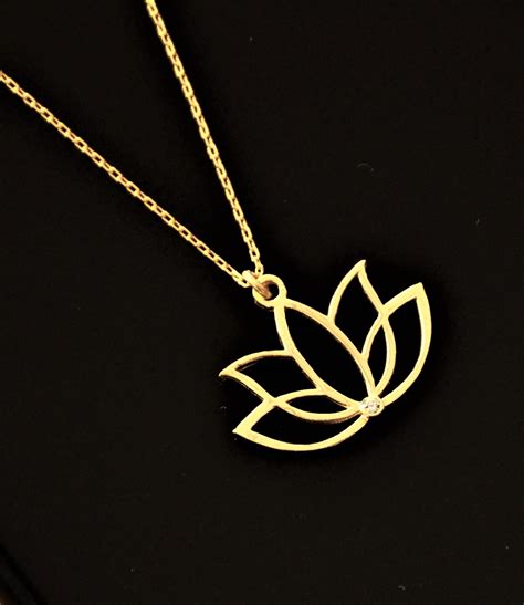 10K 14K 18K Solid Gold Lotus Flower Necklace Yoga Meditation - Etsy