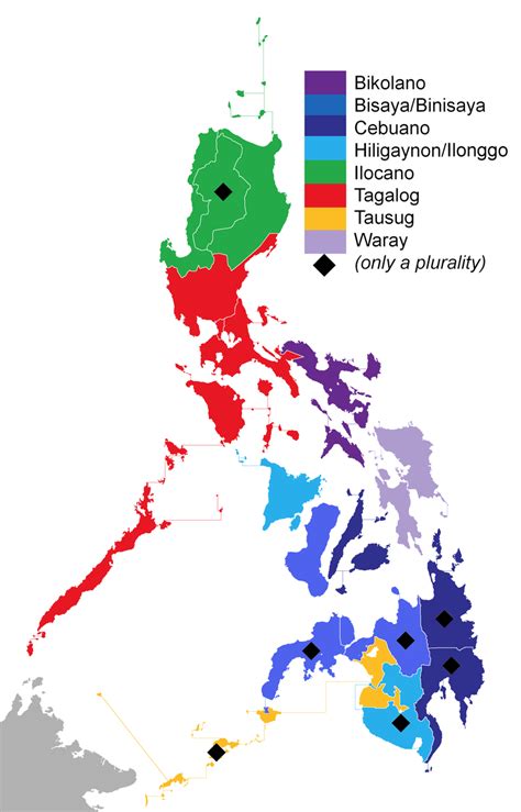 Major languages by region. Regions marked with black diamonds denote ...