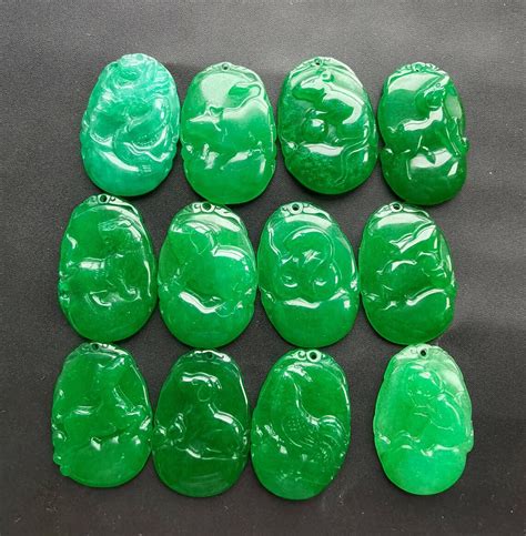 Chinese Zodiac oval green Jade stone | Etsy