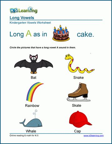 Long Vowel Worksheets for Preschool and Kindergarten | K5 Learning