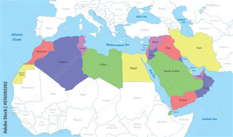 map of MENA region with borders of the states Stock Vector | Adobe Stock