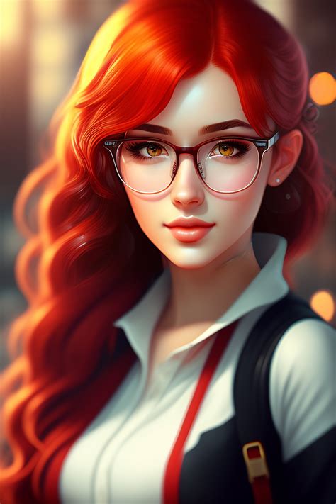 Lexica - Nerdy girl, red hair, ambar colored eyes, glasses, good ...