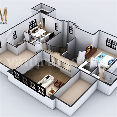 4-bedroom Simple Modern Residential 3D Floor Plan House Design by ...