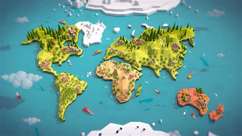 Cartoon Low Poly Earth World Map | 3D Plants & Trees ~ Creative Market