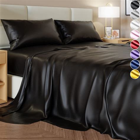 Satin Sheets King Size (4 Pieces, 8 Colors), Silky Satin Sheet Set ...