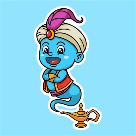 Premium Vector | Cute genie cartoon character premium vector graphics ...