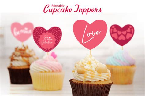 Valentine's Printable Cupcake Toppers (Hearts). Graphic by ...