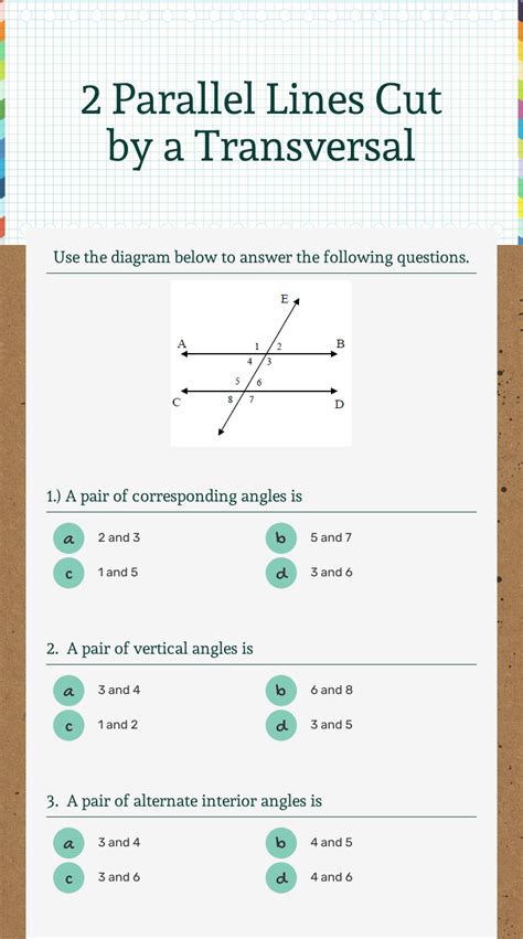 2 Parallel Lines Cut by a Transversal | Interactive Worksheet by Rachel ...