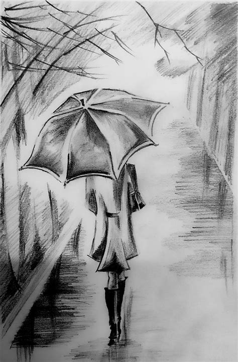 Rainy day | Pencil sketch images, Art drawings beautiful, Color drawing art