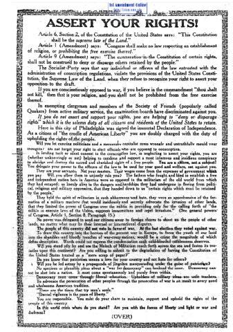 Charles Schenck Leaflet Opposing the Draft - Page 1