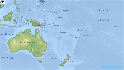 Free Printable Map of Oceania Physical with States PDF