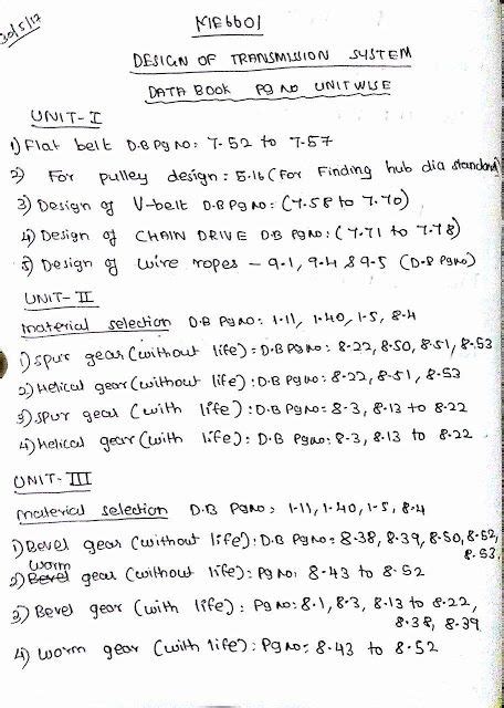 ME6601 Design of Transmission System Data Book Page Number Unit Wise ...