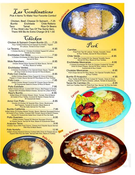 El Acapulco Mexican Restaurant menu in Shelby, North Carolina, USA