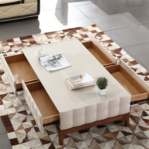 Luxury Modern Rectangular 55" Wood Coffee Table with Storage 4 Drawers ...