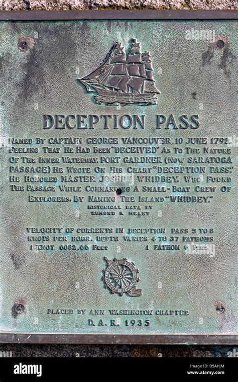 Deception Pass historical marker by Deception Pass Bridge that Stock ...