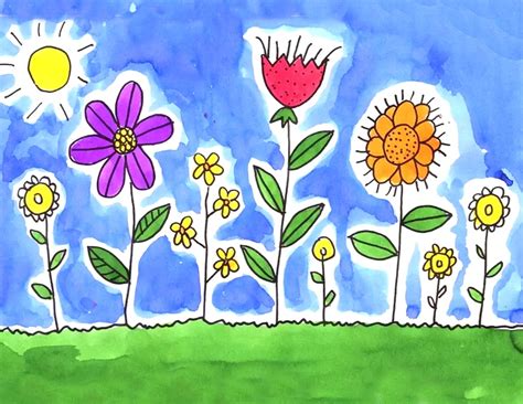 Easy How to Draw Simple Flowers Tutorial and Coloring Page