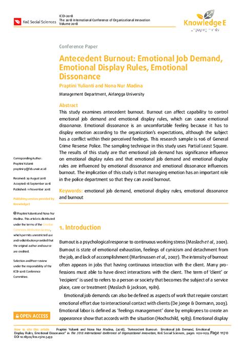 (PDF) Antecedent Burnout: Emotional Job Demand, Emotional Display Rules ...