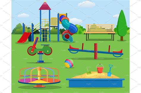 Kids playground cartoon concept background. childrens playground in a ...