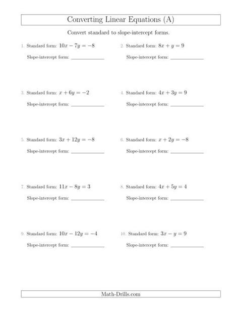 Converting from Standard to Slope-Intercept Form (A)