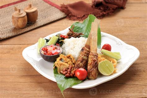 Nasi Campur Bali, Indonesian Balinese Rice with Sate Lilit, Ayam Sisit ...