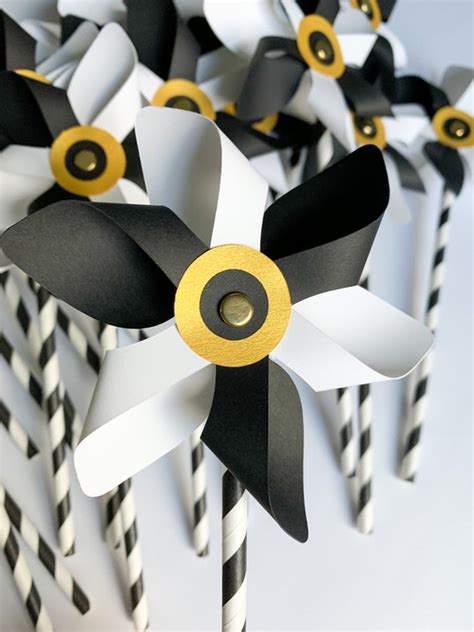 black white gold pinwheels*black white gold wedding table center decor ...