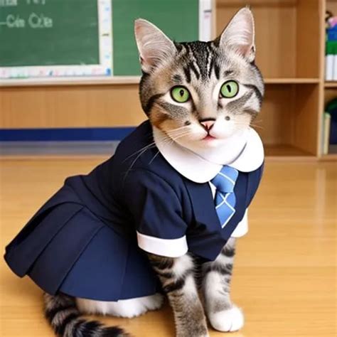 Cat in cute school uniform