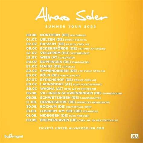 These are the definite tour dates of Alvaro's European Summer Tour 2023 ...