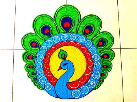 peacock rangoli for diwali | Rangoli designs diwali, Peacock rangoli ...