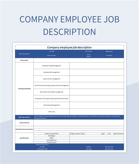 Company Employee Job Description Excel Template And Google Sheets File ...