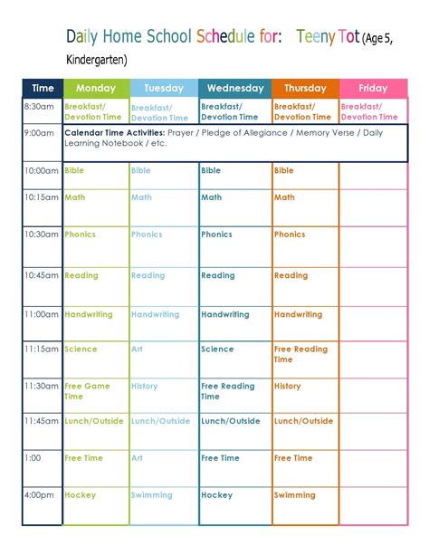 Weekly Homeschool Schedule Template