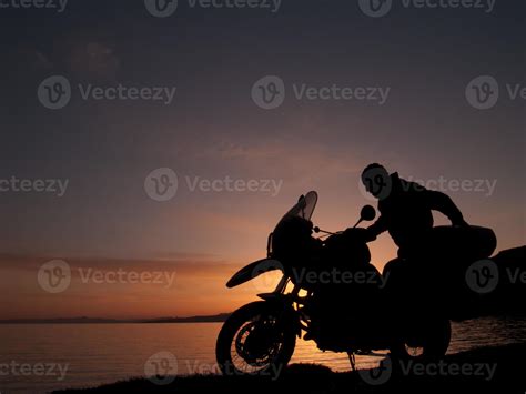 Motorcycle Rider Silhouette at the Sunset Closer Shot 735988 Stock ...