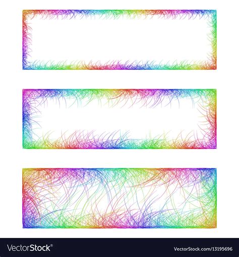 Rainbow line art banner frame design set Vector Image